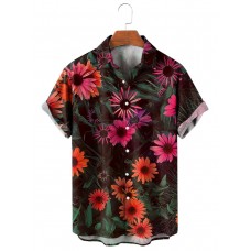 Men's Flower Printed Lapel Short Sleeve Shirt 97422985M