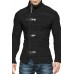 Men's Leather Button Long Sleeve Knit Cardigan Jacket