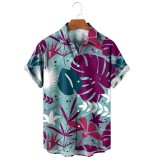 Summer Tropical Palm Leaf Jungle Print Short Sleeve Shirt
